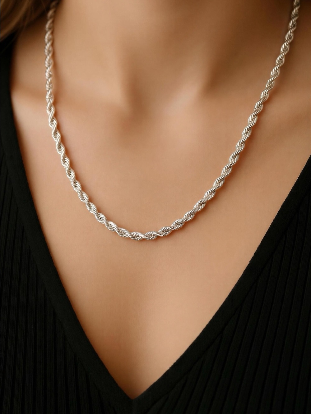 Classic Silver Rope Chain Necklace set
Stamped unisex